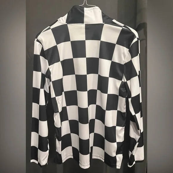 Polo Style Checkered Black and White Long Sleeve Shirt. - Picture 2 of 9